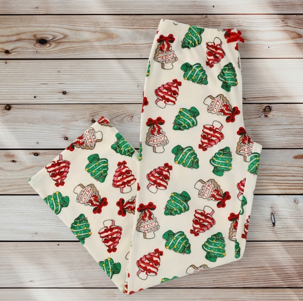 Snow Cool Christmas Tree Cakes Holiday Plush Pajama Pants XL